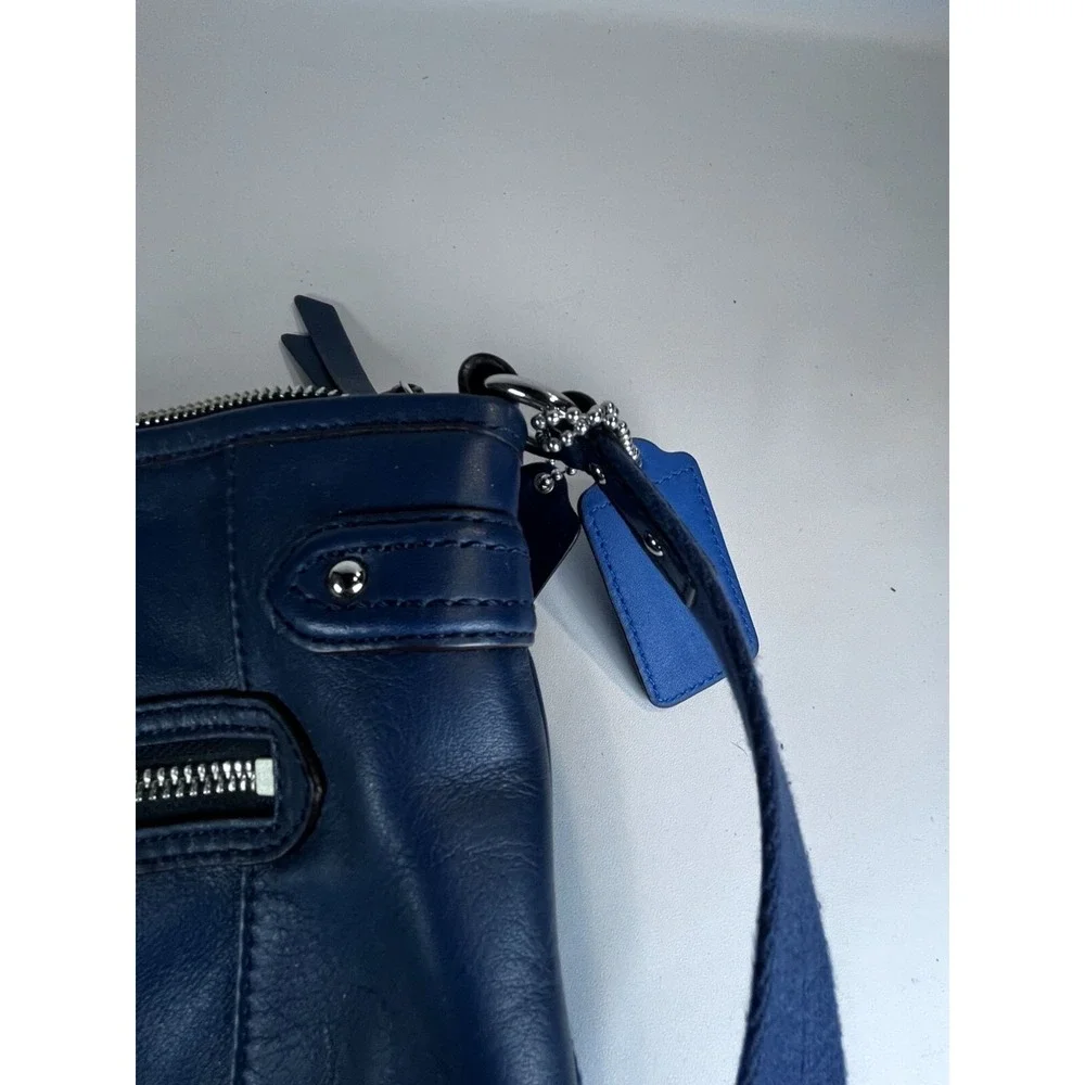 Coach Blue Leather Crossbody Bag With Adjustable‎ Strap & Zipper Closure